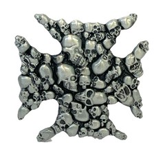 Iron Cross Many Skulls Belt Buckle Pewter 3”x 3” Fits Up To 1.75” Belt s