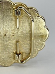 Belt Buckle Lavender Jade Cabochon oval gold tone black enamel background