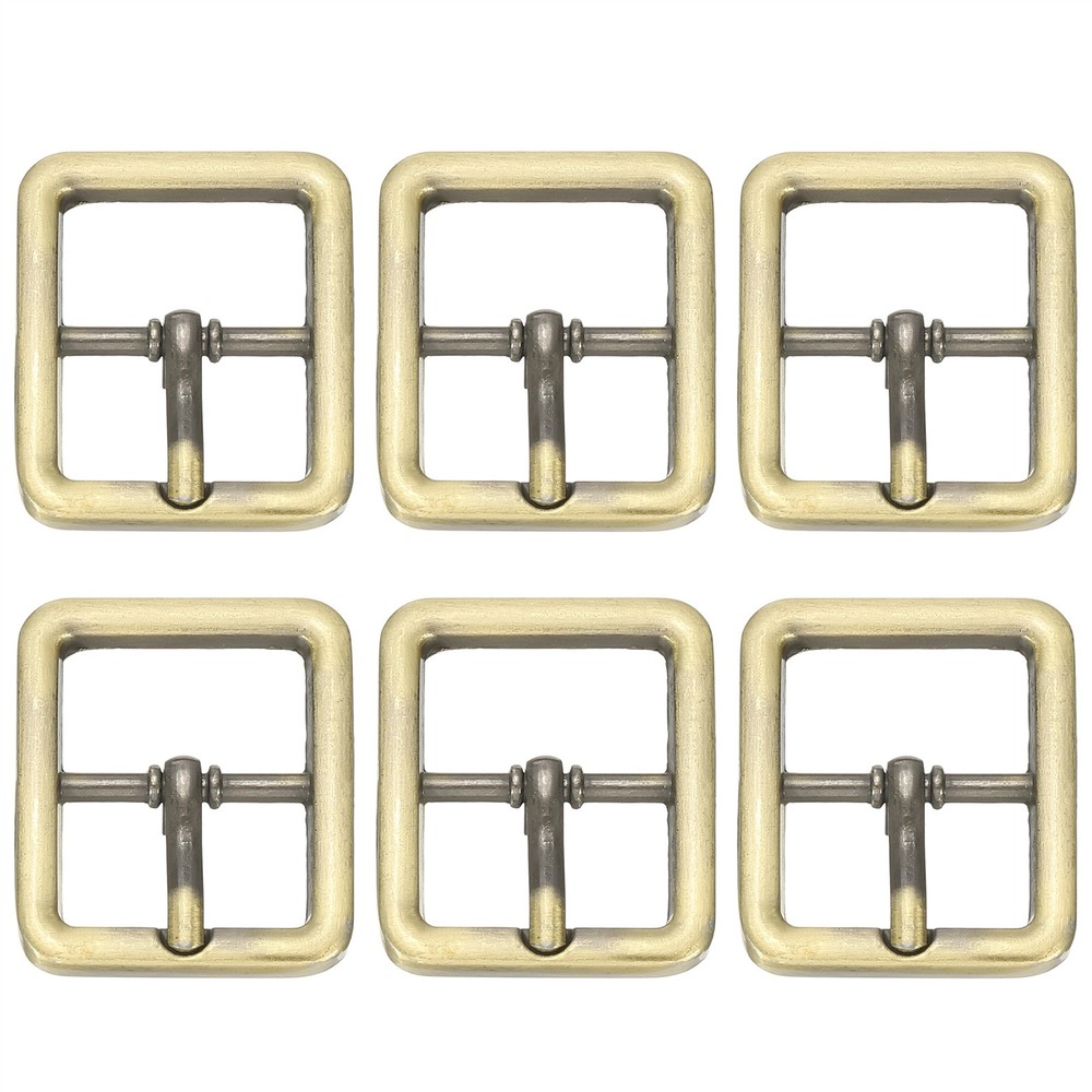 6 Pcs 0.8 Inch Single Prong Buckle Square Center Bar Buckle, Bronze
