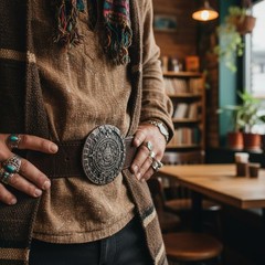 Men Women Casual Belt Buckle Silver Metal Western Fashion Aztec Calendar Mayan