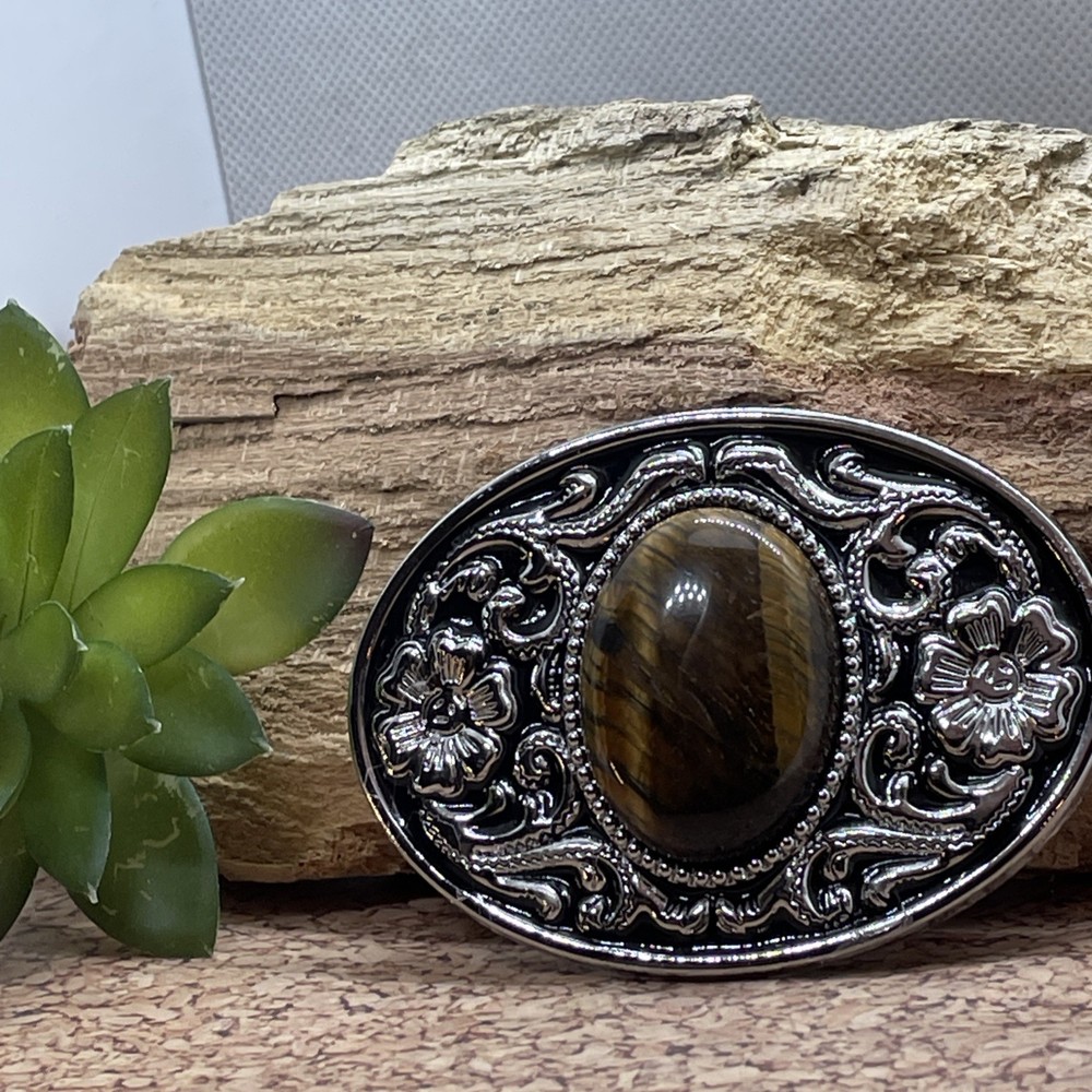 Tiger Eye Stone Silver Western Southwest men women unisex Belt Buckle VALENTINES