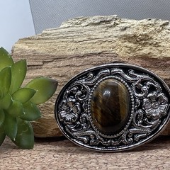 Tiger Eye Stone Silver Western Southwest men women unisex Belt Buckle VALENTINES
