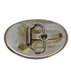 Vintage Incolay Stone Belt Buckle Cameo Sailing Ship Boat Clipper Nautical BLUE