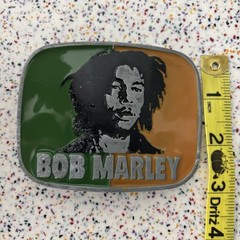 Vintage Y2K Bob Marley Orange Green Rasta Reggae Belt Buckle Hippie Herb Festive