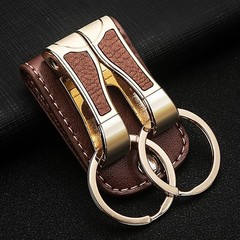Hot Real Leather Belt Buckle Clip Keychains Car Key Holder Double Ring 2 Loops
