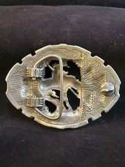 Diamond Cut Pewter Man Riding Horse Belt Buckle