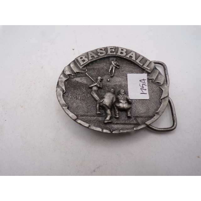 Vintage 1977 Bergamot Brass Works Baseball Belt Buckle Made in USA Pewter Tone
