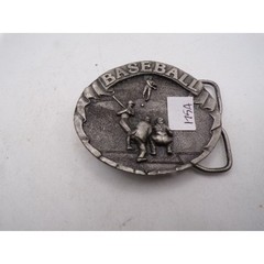 Vintage 1977 Bergamot Brass Works Baseball Belt Buckle Made in USA Pewter Tone