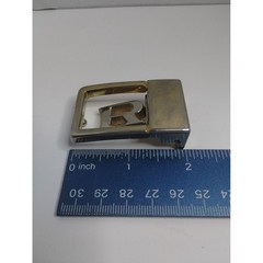 Vintage Two Tone Metal Letter R Initial Monogram Belt Buckle Silver Gold Tone