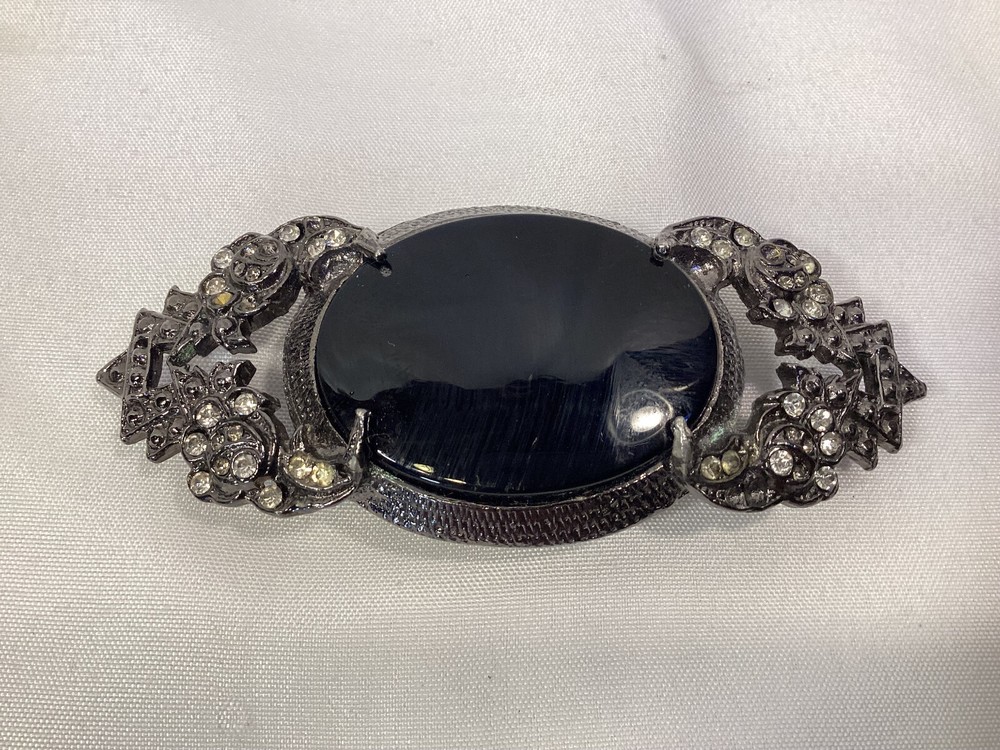 Silver Color Oval Western Black Onyx Cabochon Cab Gem Belt Buckle
