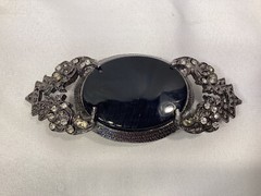 Silver Color Oval Western Black Onyx Cabochon Cab Gem Belt Buckle