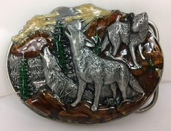 Siskiyou Ornate Wolf Scene Vintage Belt Buckle 1981 Bergamot Brass Works Unique