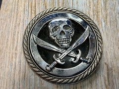 Skull and Crossed Swords Rope Pattern Border Silver Color Round Belt Buckle