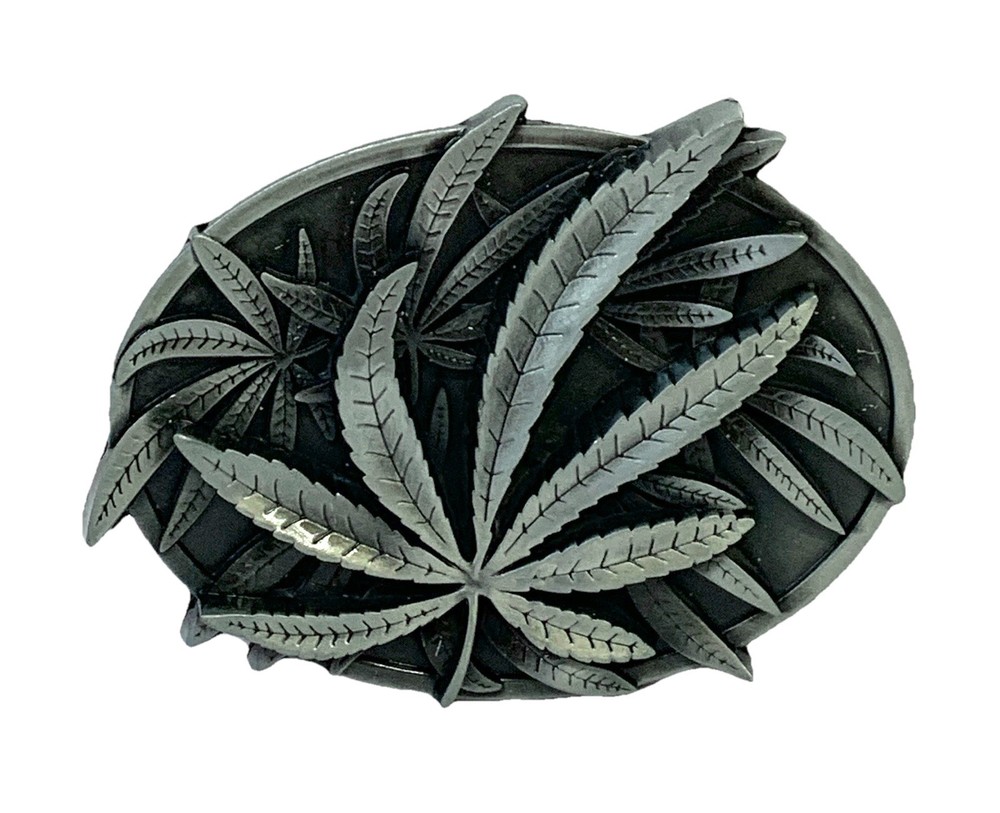 Weed Leaves Marijuana Plant Belt Buckle Pewter 3.5”x 2.5” Fit Up To 1.75” Belt 4