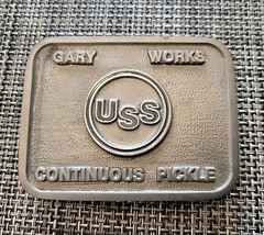 USS Gary Works Continuous Pickle United States Steel Belt Buckle Vintage