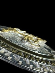 Vintage Crumrine Western Rodeo Team Roping Oval Belt Buckle Heavy Silver Bronze