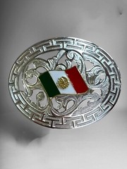Mexican Flag Cowboy Western Belt Buckle Hebilla Vaquera Rodeo Bandera De Mexico