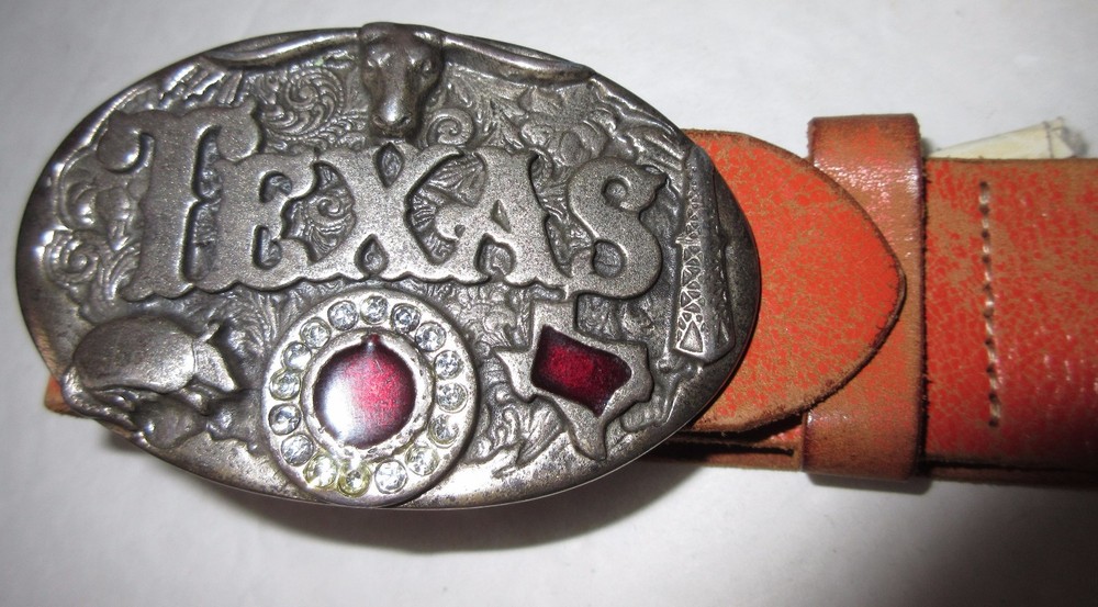 Texas Buckle and Belt Western Silver Metal with Purple Stone, Armadillo Sz 37