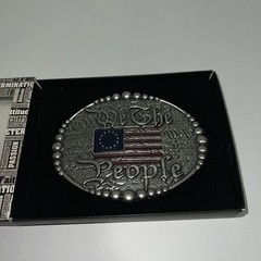 We The People Stainless Steel Heavy Duty USA Red Blue US Flag Belt Buckle