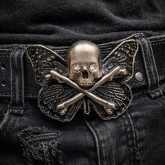 Gothic Skull Butterfly Belt Buckle Rhinestone Eyes Dark Grunge 3.5&Prime;x2.5&Prime; Punk