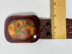 Vintage Wood and Stone Polished Acrylic Belt Buckle and Leather Belt Brass