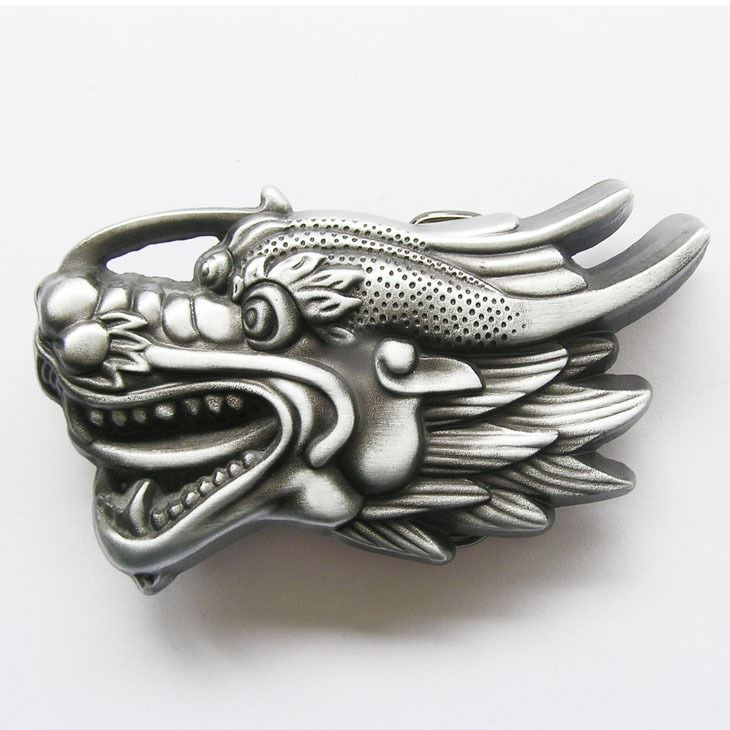 Antique Silver Dragon Head 3D Western Metal Belt Buckle