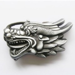 Antique Silver Dragon Head 3D Western Metal Belt Buckle