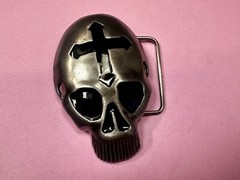 Skull Head with Iron Cross Gothic Vibe Motorcycle Biker Style 3D Belt Buckle