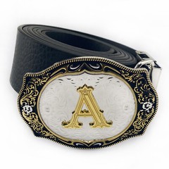 INITIAL  » A-Z  » RODEO COWBOY LETTER SHINE GOLD SILVER WESTERN BELT BUCKLE US