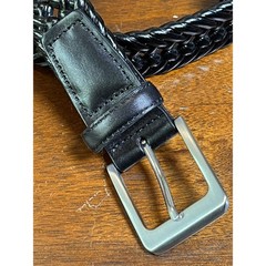 Men&rsquo;s Black Braided Woven Faux Leather Belt Size 42/105 Silver Buckle Casual
