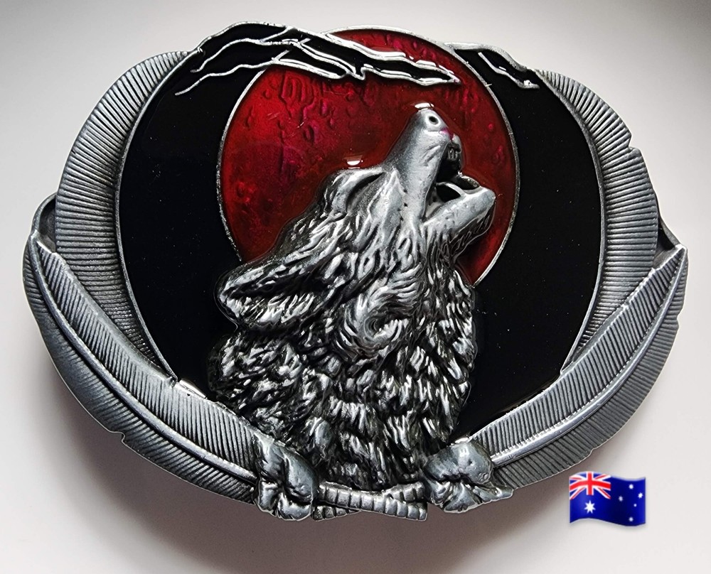 Belt Buckle Wold Howling At The Moon 9.5cm x 6.8cm Suits Belt 4cm Wide