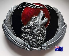 Belt Buckle Wold Howling At The Moon 9.5cm x 6.8cm Suits Belt 4cm Wide