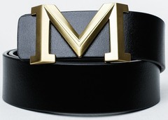 Men&rsquo;s Big Gold M Buckle 38-mm Imported Italian 105cm/41.3inch(34-36), Black 1