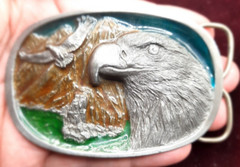 Vintage Large Portrait Eagle Head Enameled Belt Buckle , 1986 C + J