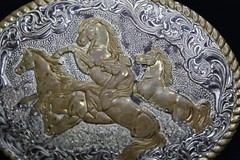 Crumrine Wild Horses Oval Western Belt Buckle Metal Gold Silver