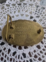 VTG 1983 NAP Inc Masonic Belt Buckle Solid Brass Blue Enamel Oval 3.25in C01