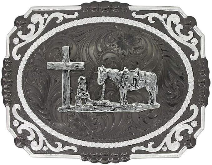 Montana Silversmiths Gunmetal Cameo Filigree with Christian Cowboy Buckle