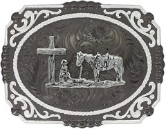 Montana Silversmiths Gunmetal Cameo Filigree with Christian Cowboy Buckle