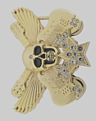 Skull Belt Buckle Crossbones Guitars Gold Metal Bling Halloween Pirate Costume