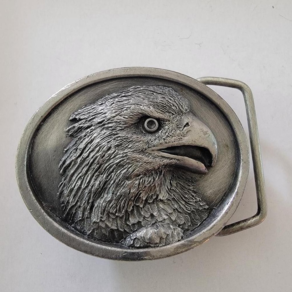 Small Vintage 1984 Bergamot Brass Works Pewter Bald Eagle Belt Buckle #R-143