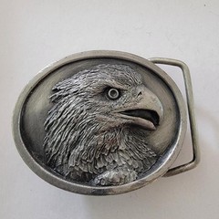Small Vintage 1984 Bergamot Brass Works Pewter Bald Eagle Belt Buckle #R-143