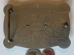 Vintage Metal Belt Buckle, Nice Nickel Silver and Brass, Longhorn Bull, Cow, Rod