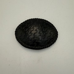 Vintage LS Handcrafted Western Cowboy Black Basketweave Leather Oval Belt Buckle