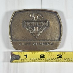 Vintage BRASS Handyman Club of America Belt Buckle Life Member Hammer 1996