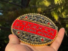 Western Buckle Gold Black Red Cowboy 4×3 for 2 » Hooey Buckle Hebilla Vaquero