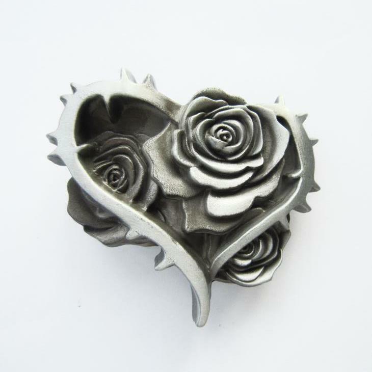 Rose Flower Heart Metal Belt Buckle