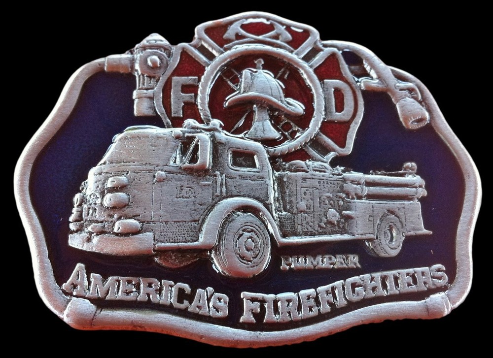 FD American Fire Fighters With Fire Truck Belt Buckle