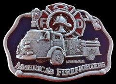 FD American Fire Fighters With Fire Truck Belt Buckle
