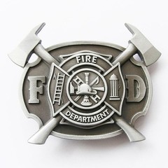 NEW SILVER FIRE FIGHTER BLACK BELT BUCKLE WITH AXES