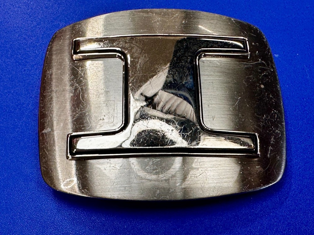 Custom Initial Block Letter Large I Silver Tone Outlined Reflective Belt Buckle